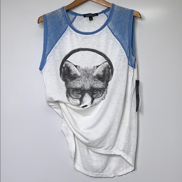 NWTs ALMOST FAMOUS • Fox Music White Blue Tank Tee - Picture 7 of 7
